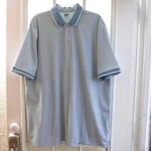 Lands' End Blue/White Striped Short Sleeve Traditional Fit Collared Shirt